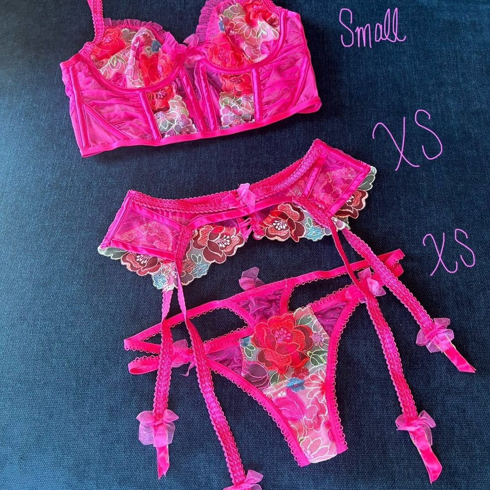 For Love And Lemons lingerie set — Luella  Pink Floral Lace bustier Set